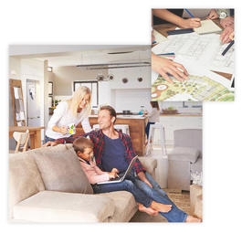 A family on the couch with design